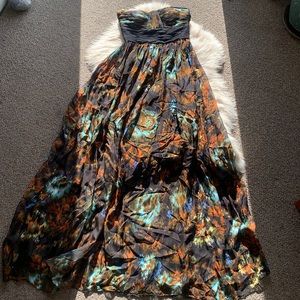 Boned Shirred Tie Dye Corset Bustier Strapless Maxi Dress NWOT